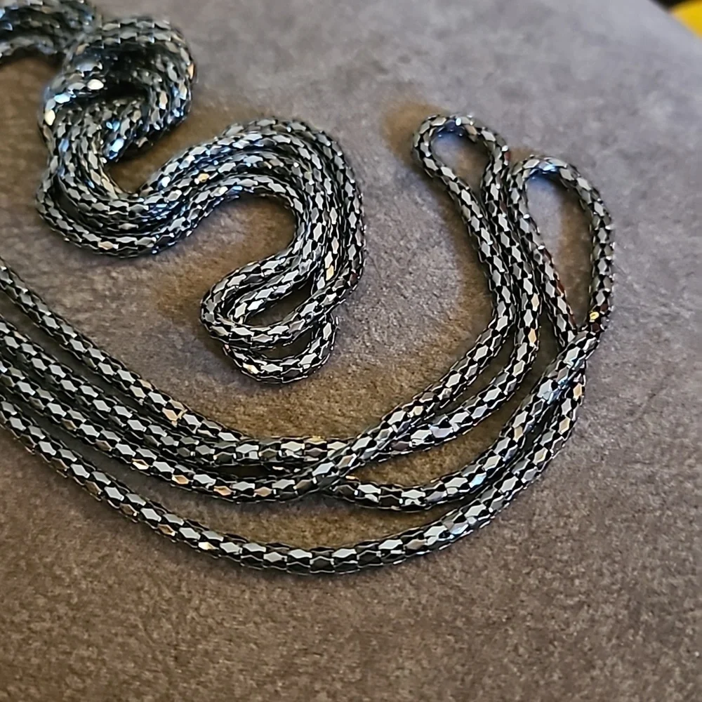 Vintage Long Gunmetal Mesh Infinity Knot Sweater Necklace